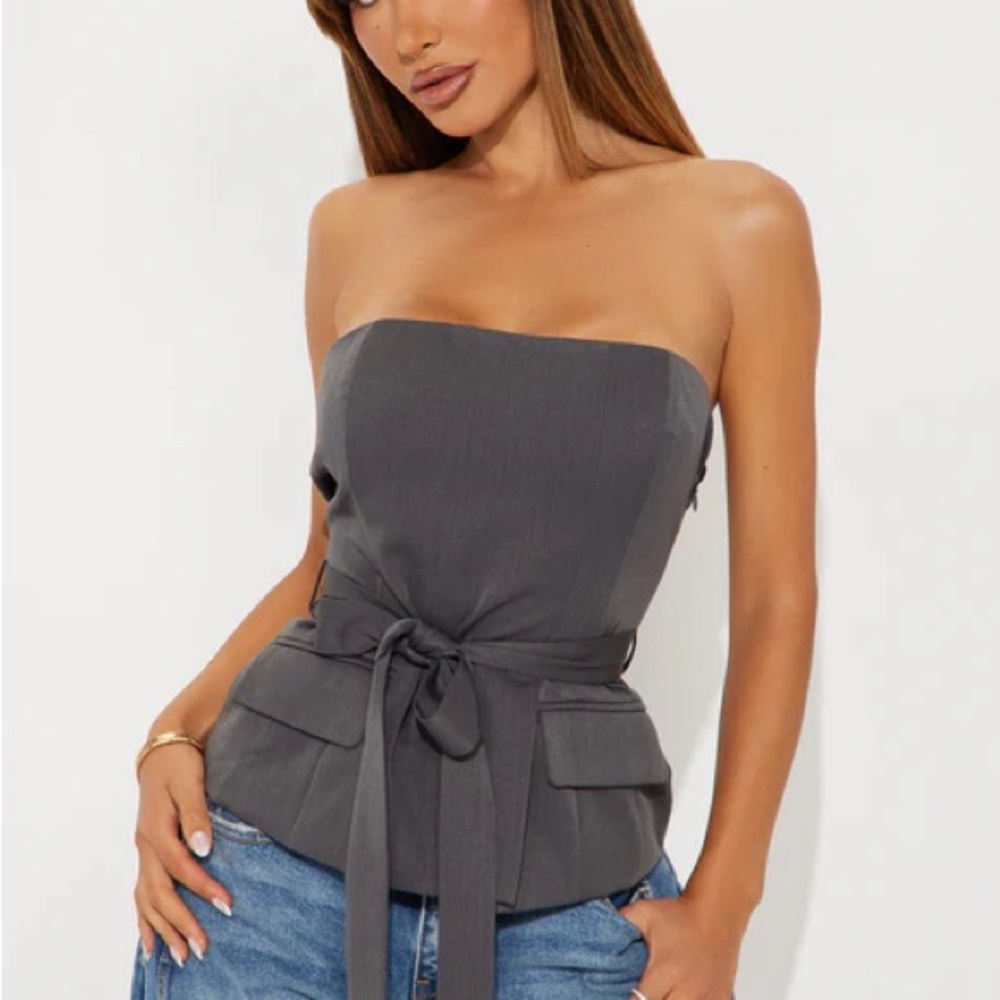 Charcoal Strapless Blouse